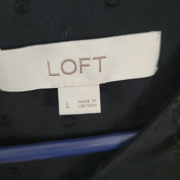 Loft Black Blouse Lace Yoke long sleeves Large Rayon Polyester keyhole EUC - Picture 10 of 12